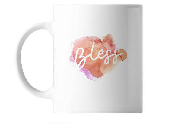 Product image of the 'Bless and Grace' Coffee Mug, featuring a white ceramic mug with a watercolor design and the words 'Bless' and 'Grace' in elegant script.