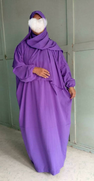 American Crepe Material Prayer Dress with attached 2-meter dupatta, iron-free and wrinkle-free, full-length Salah gown for modest coverage.